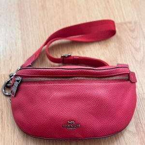 Coach Red Pebbled Leather Crossbody Bag with Adjustable Strap